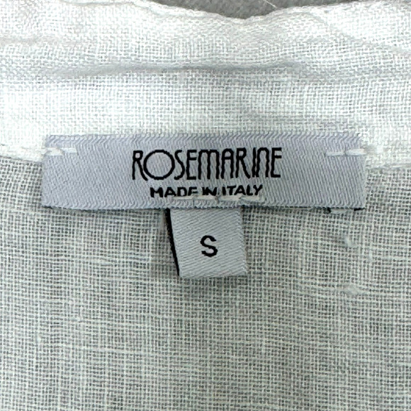 Rosemarine Top Womens Small White 100% Linen Embroidered Floral Roll Tab Sleeve - Picture 4 of 9